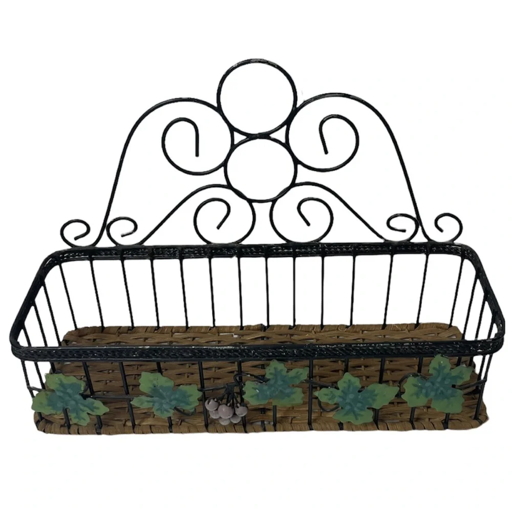 Vintage Basket Hand Crafted Wire Wicker Wall Organizer Hanging or Tabletop Decor